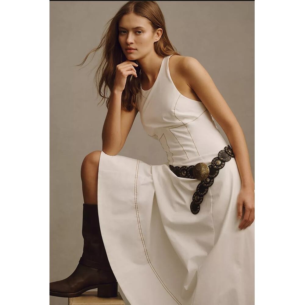 NWT Anthropologie The Kenzie Drop-Waist Midi Dress $178 XL White Smocked Back - Picture 3 of 5